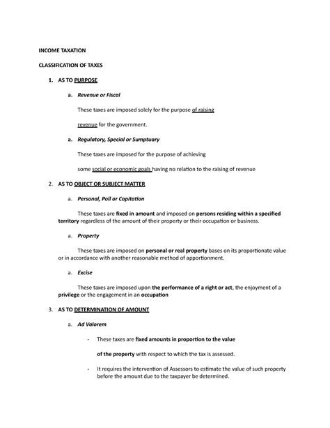 Income Tax Lecture Notes Chapter Income Taxation Classification