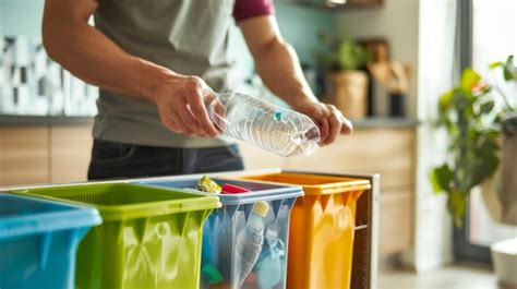 Persona reciclando botellas de plástico en un contenedor de reciclaje