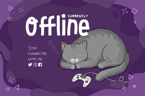 Premium Vector | Currently offline banner template, purple background with sleeping cat