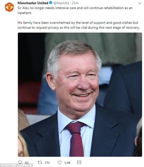 Sir Alex Ferguson Is Out Of Intensive Care Following Brain Haemorrhage