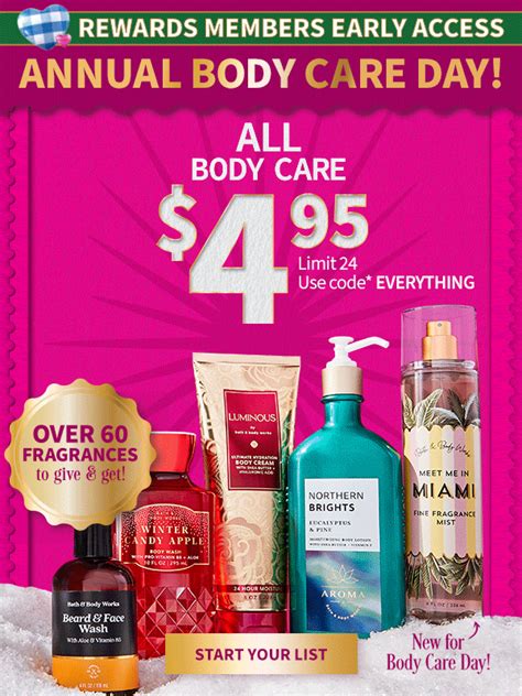 Annual Body Care Day Sale All Body Care Products 5 Each At Bath And Body Works