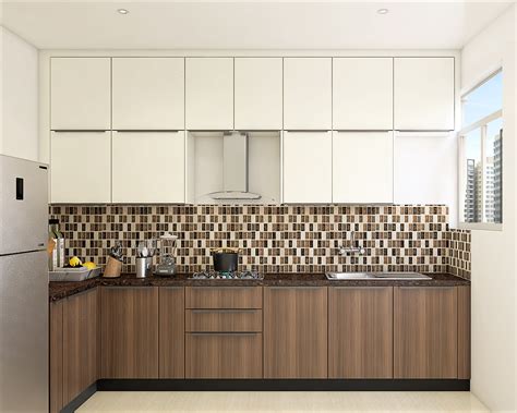 Convenient L-Shaped Modern Themed Compact Kitchen Design | Livspace