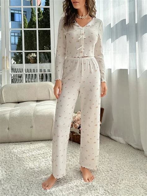 Ditsy Floral Print Lettuce Trim Pj Set