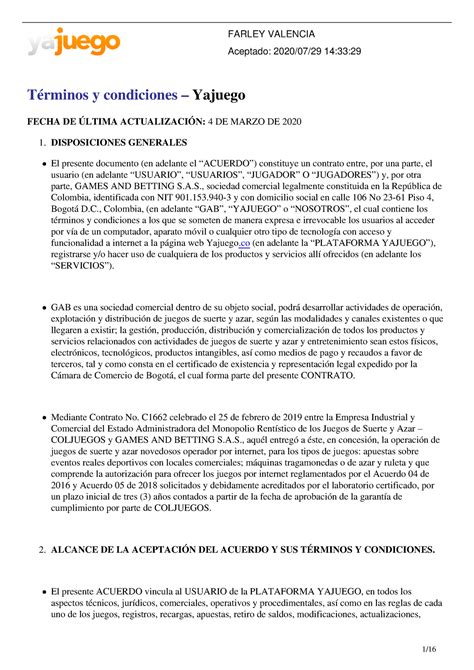 General Terms and Conditions 6 - Términos y condiciones – Yajuego FECHA