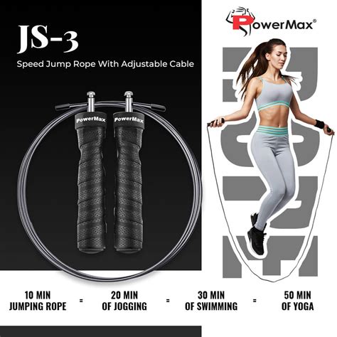 Powermax Fitness Js Black Exercise Speed Jump Rope With Adjustable