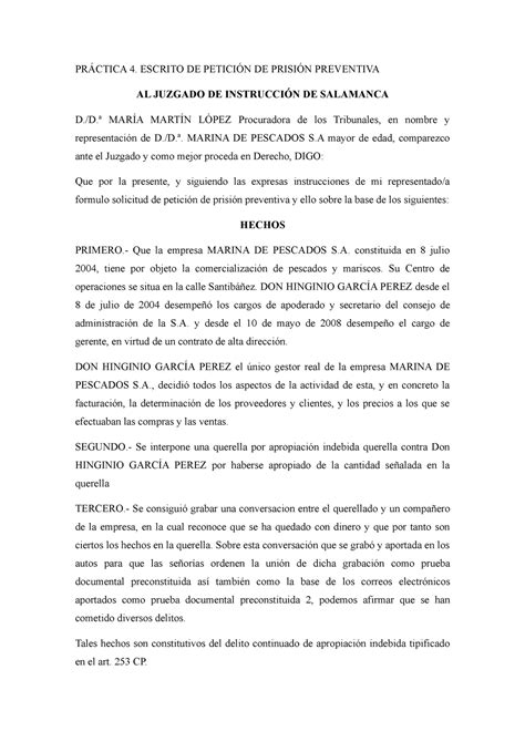 Escrito Solicitud Prisi N Pr Ctica Escrito De Petici N De Prisi N