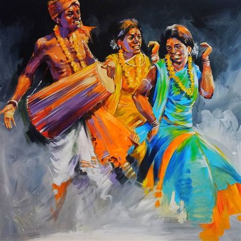 Jhumar dance in acrylic | Contemporary folk art, Art drawings sketches ...