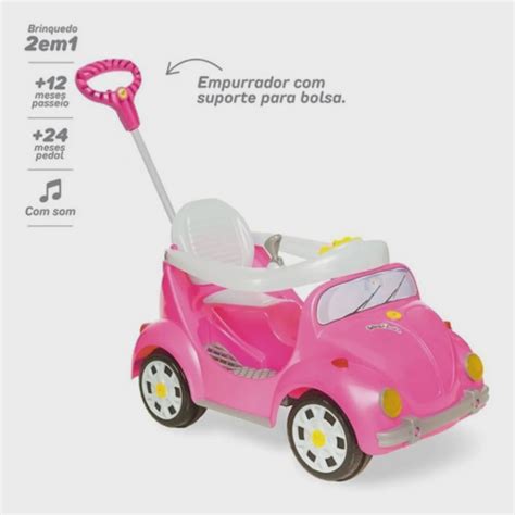 Carrinho Passeio Pedal Fusca Fouks Rosa Infantil Calesita Carro