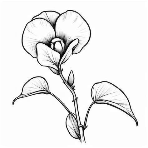 Sweet Pea Flower Outline Black And White Cute Coloring Book Premium