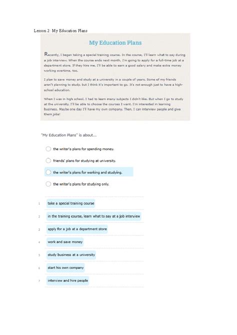 Lesson 2: My Education Plans for Future Career Success - Studocu