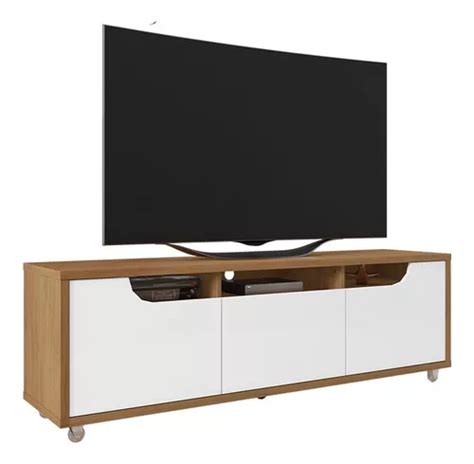 Rack Jersey Para Tv Pol Sala Gaveta E Portas Cor Cedro