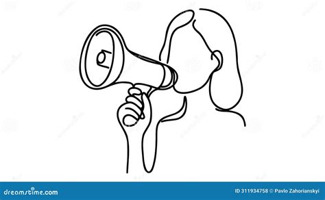 One Continuous Single Drawn Line Art Doodle Megaphone Woman People