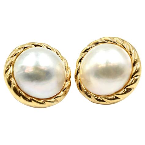 Mabe Pearl Omega Back Earrings 14 Karat Yellow Gold At 1stdibs Mabe