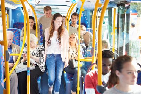 Interior of Bus with Passengers Stock Image - Image of people, children ...