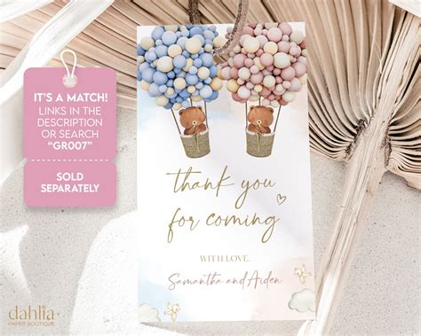 Teddy Bears Gender Reveal Invitation Hot Air Balloon Gender Etsy