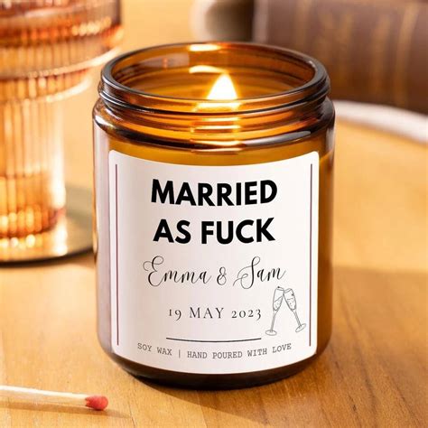Married As Fuck Personalised Candle Funny Wedding Gift For Couple By Sandglow Scents