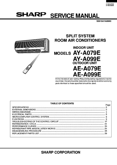 SHARP AY-A079E AE-A079E AY-A099E AE-A099E Service Manual download ...