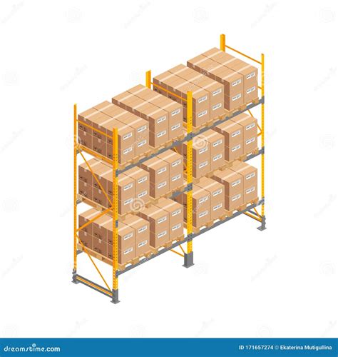 Big Isometric Warehouse Rack With Boxes Stock Vector Illustration Of