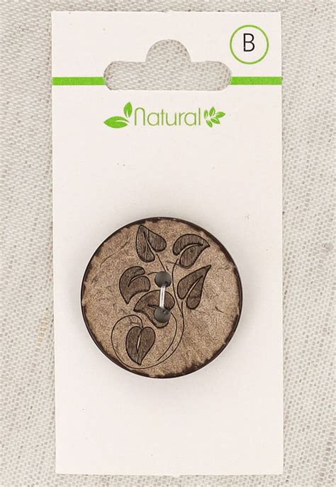 Carte De 1 Bouton En Bois Naturel 28 Mm 2 Trous Feuilles Rascol