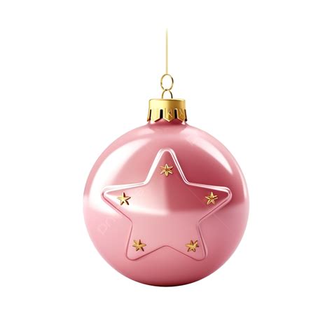 Pink Christmas Tree Toy With Golden Stars Realistic Color Illustration