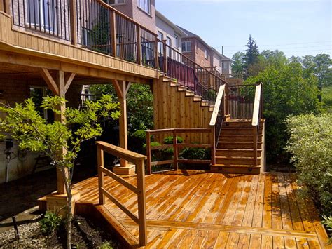 Cedar Deck With Pergola And Interlock Basement Walkout Modern Terrace Toronto By Me