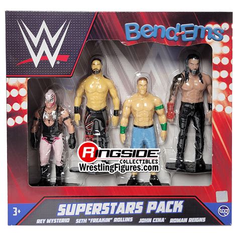 (4-Pack) WWE Superstars - WWE Bend-Ems Toy Wrestling Action Figures by TCG Toys! Includes Rey ...