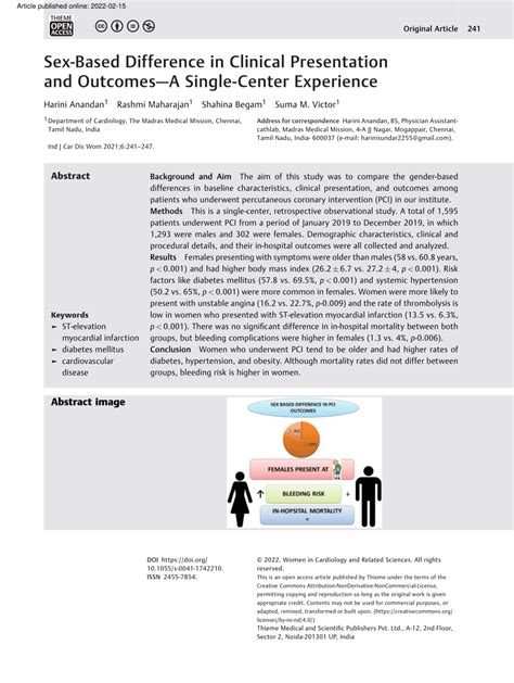 Pdf Sex Based Difference In Clinical Presentation And Outcomesa