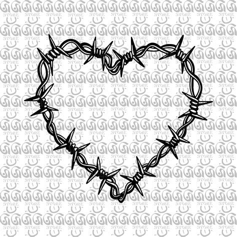 Barbed Wire Heart SVG, Heart Silhouette SVG, Barbed Wire Stencil, Wired Fence, Templates and ...