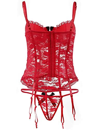 Evababy Sexy Bustier Corset Lingerie Set For Women Sheer Floral Lace