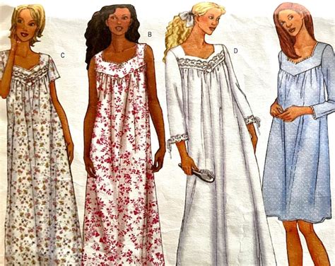 Complete 2001 Butterick 6838 Misses Shaped Yoke Nightgown In 3 Lengths