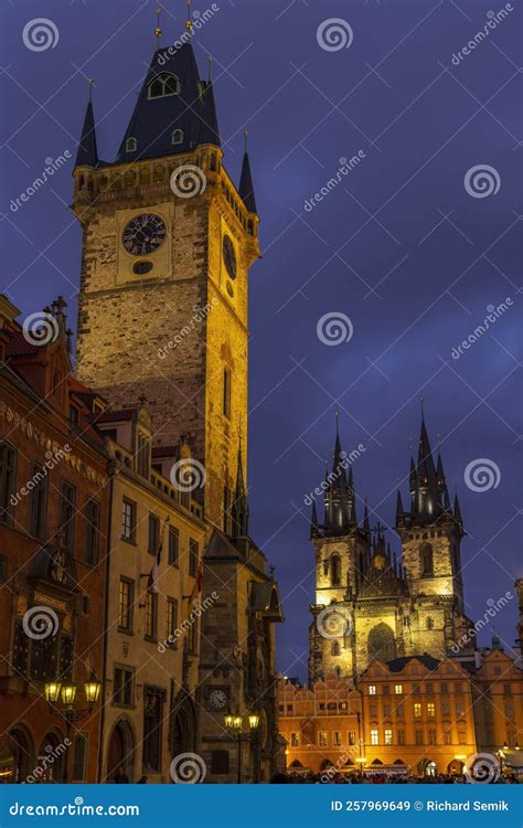 Old Town Square at Night, Prague, Czech Republic Stock Image - Image of ...