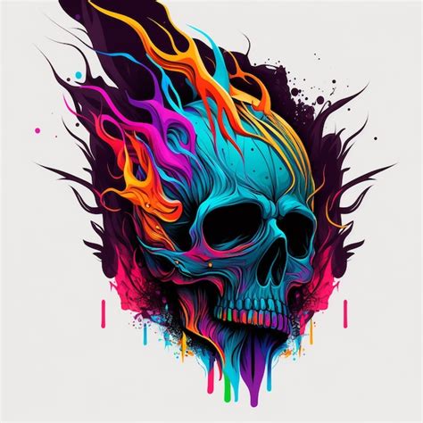 Premium Photo A Colorful Skull With Flames On It