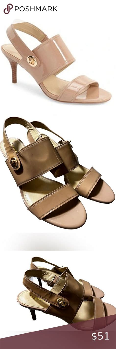 COACH MARLA Nude Patent Leather Kitten Heel Sandals Sz 9 5 Chic Trendy