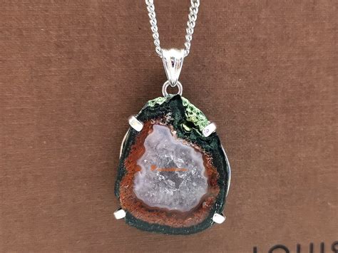 Natural Agate Geode Silver Pendant Feng Shui Crystal