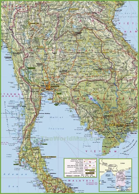 Large detailed map of Thailand with cities and towns - Ontheworldmap.com