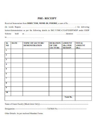 Free Honorarium Receipt Samples Pdf Word