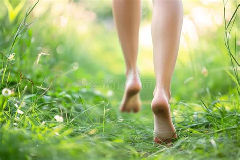 Legs and Feet of Barefoot Woman Running through Grass Stock Image ...