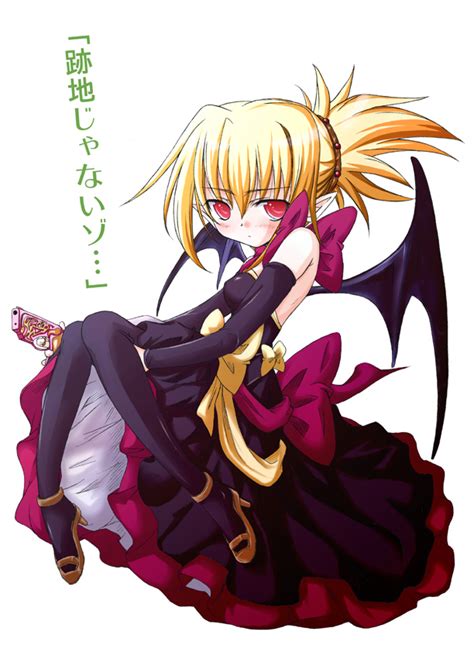 Safebooru 1girl Bat Wings Blonde Hair Blush Bow Demon Girl Detached