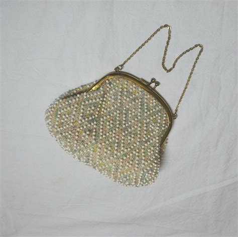 S Vintage Corde Bead Purse By Lumured Pastel White Etsy