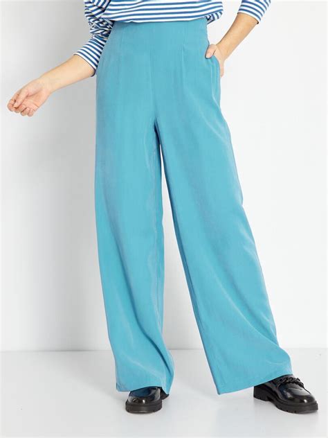 Pantalon Large Taille Haute Bleu Saphir Kiabi