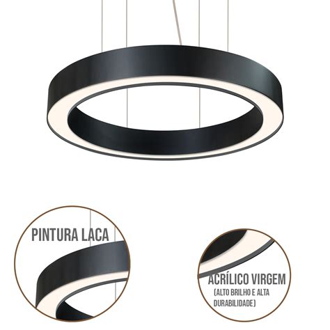 Lustre Pendente Anel Slim Preto Laca E Acr Lico Wood Ilumina O