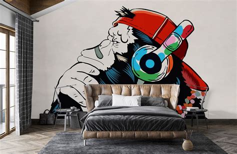 Gorilla Musican Graffiti Mural Wallpaper | Ever Wallpaper UK