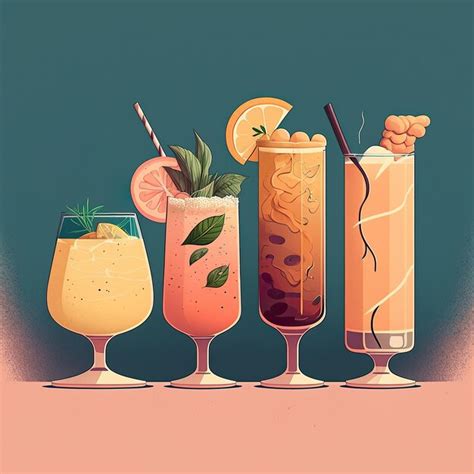 Premium AI Image Ai Generated Illustration Assorted Cocktails On Gray