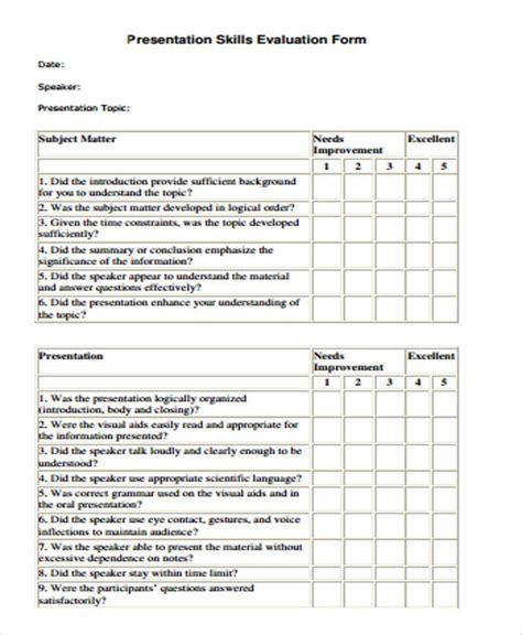 FREE 10 Sample Presentation Evaluation Forms In PDF