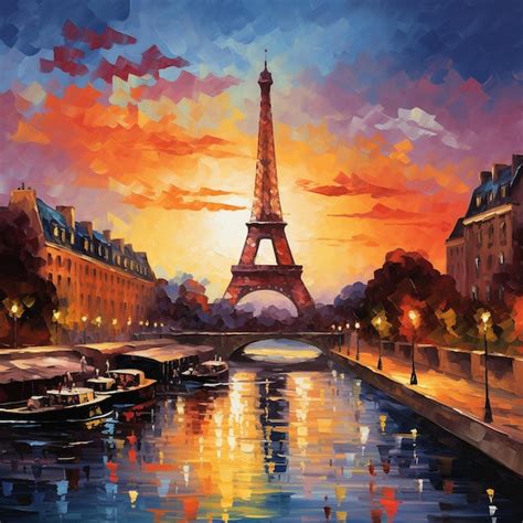 Premium AI Image | Eiffel tower and Seine river at sunset