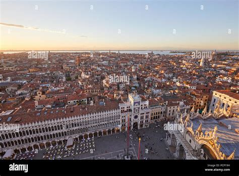 Aerial View Of Venice With Saint Mark Square City And Horizon At