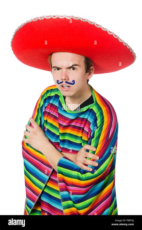 Funny young mexican with false moustache isolated on white Stock Photo ...