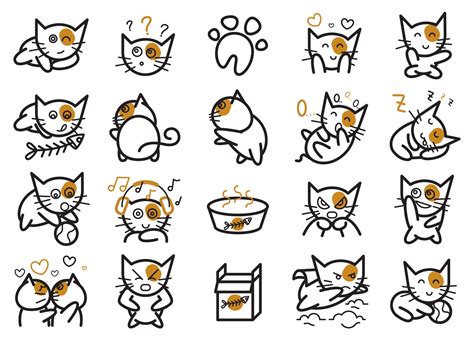 Cute And Funny Cats Doodle Vector Set Cartoon Cat Or Kitten Characters