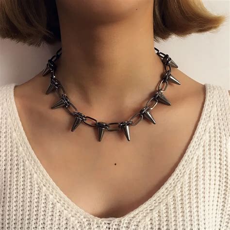 Itenice Rivets Cbb Chokers Punk Goth Choker Necklace Black Spike Rivet