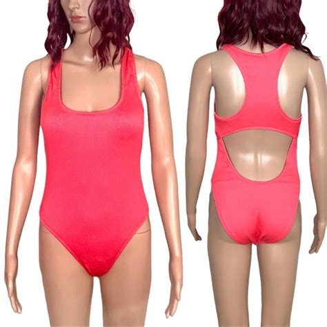 The Bikini Lab Swim The Bikini Lab Womens Thym One Piece Swimsuit Medium Hot Coral Cutout